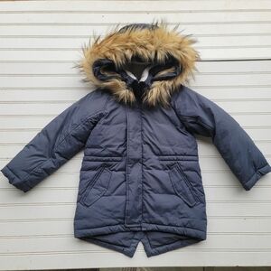 NWOT Crewcuts Boys Charloal Gray Puffer Parka Faux Fur Hooded Sz 4-5